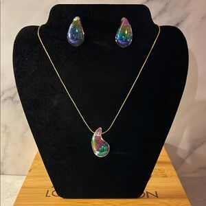 Iridescent Teardrop Necklace and Earring Set